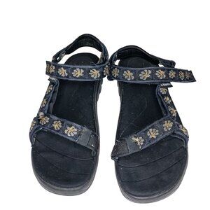Teva Womens Floral Strap Sandals Size 9 Black & Yellow